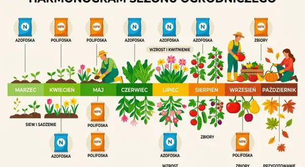 Harmonogram sezonu ogrodniczego: polifoska zastosowanie w ogrodzie od marca do października, od siewu po zbiory i przygotowanie do zimy.