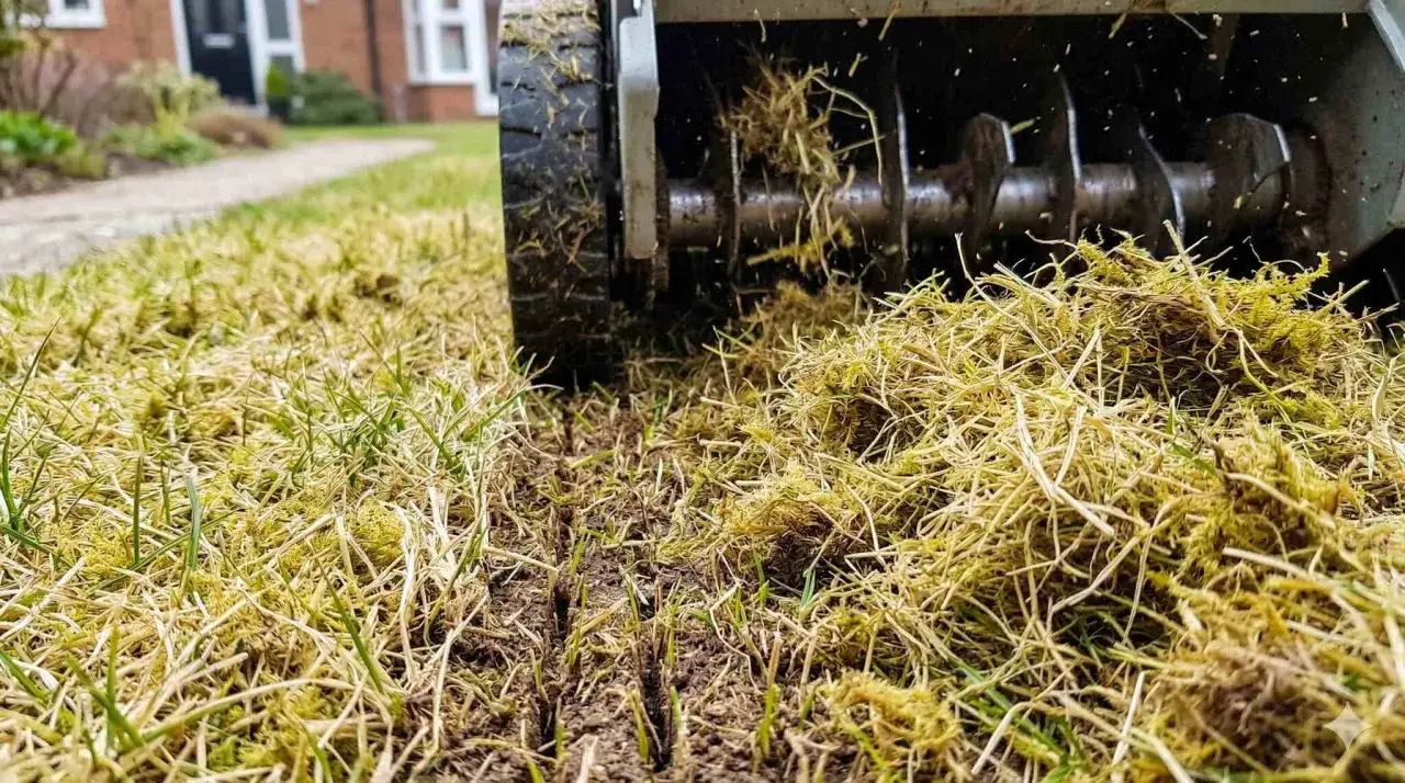 Wertykulacja trawy usuwa mech i filc, przygotowując podłoże do lepszego wzrostu.